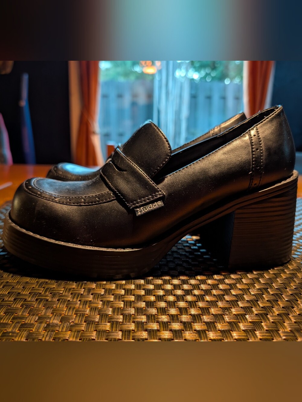 Vintage Mudd Chunky Platform Penny Loafers Black Block Heel Y2K Grunge Size 8.5